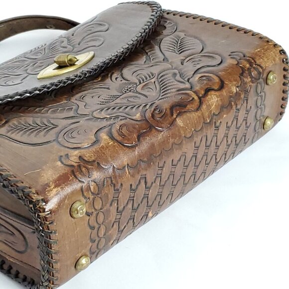 Vintage Leather Tooled Saddle Bag Purse Brown Floral Western Cowgirl Jo-O-Kay - Picture 8 of 16
